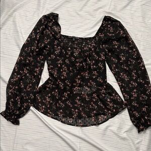 Three Hearts Black and Pink Floral Blouse